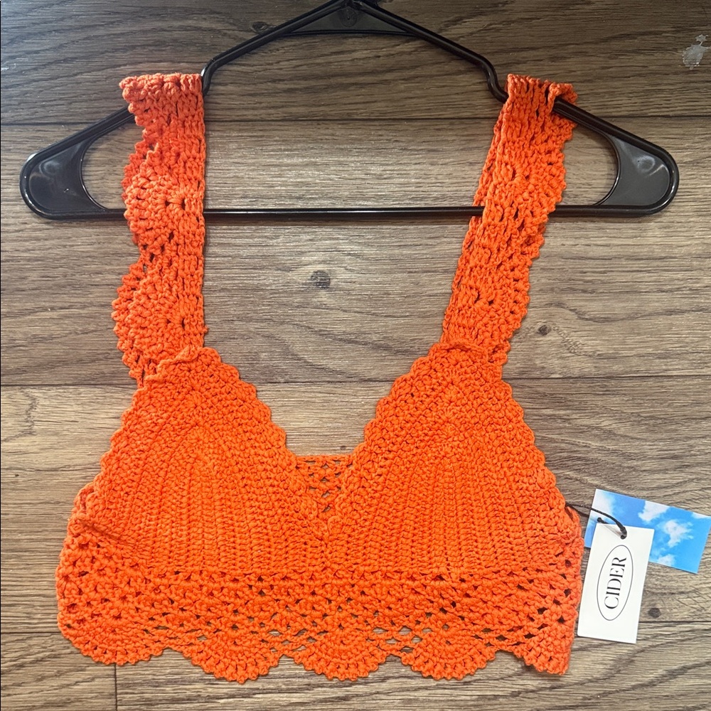 Cider Bright Orange Crochet Crop Top Size Small New